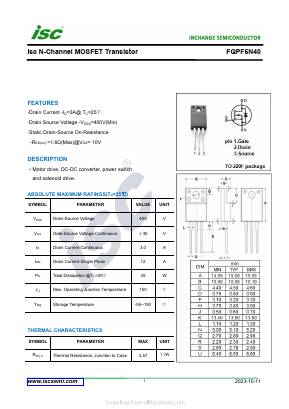 FQPF5N40 Datasheet PDF Inchange Semiconductor