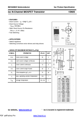 15N05 Datasheet PDF Inchange Semiconductor