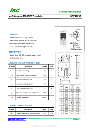 MTP12P05 Datasheet PDF Inchange Semiconductor