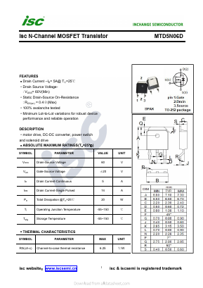 MTD5N06D Datasheet PDF Inchange Semiconductor