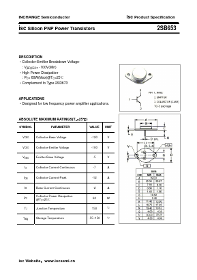 2SB653 Datasheet PDF Inchange Semiconductor