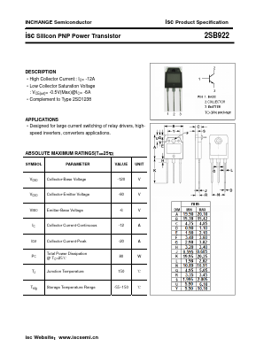 2SB922 Datasheet PDF Inchange Semiconductor