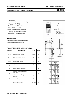 2SB992 Datasheet PDF Inchange Semiconductor