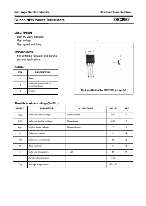 C3962 Datasheet PDF Inchange Semiconductor