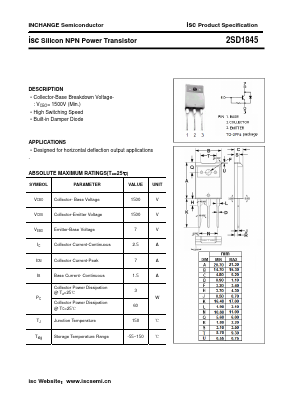 2SD1845 Datasheet PDF Inchange Semiconductor
