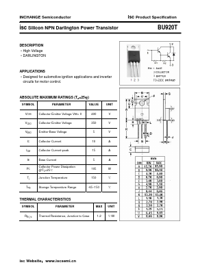 BU920T Datasheet PDF Inchange Semiconductor