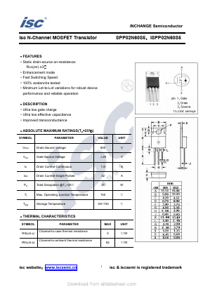 ISPP02N60S5 Datasheet PDF Inchange Semiconductor