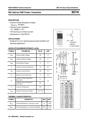 BD744 Datasheet PDF Inchange Semiconductor