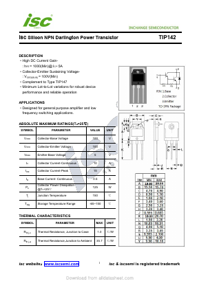 TIP142 Datasheet PDF Inchange Semiconductor