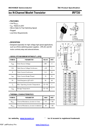 IRF720 Datasheet PDF Inchange Semiconductor