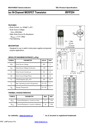 IRFP254 Datasheet PDF Inchange Semiconductor