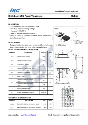 MJD50 Datasheet PDF Inchange Semiconductor
