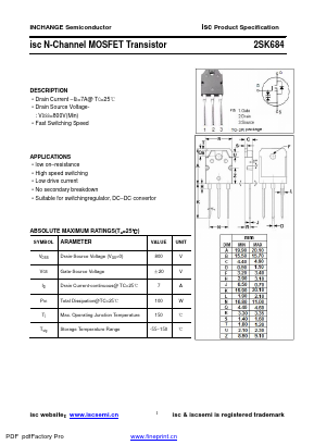 2SK684 Datasheet PDF Inchange Semiconductor