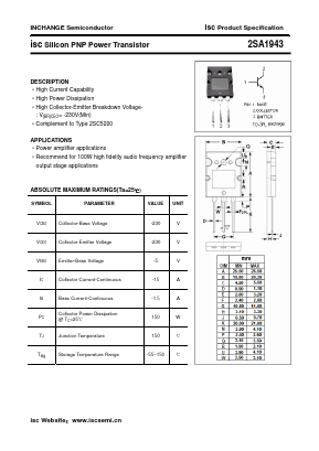 2SA1943 Datasheet PDF Inchange Semiconductor