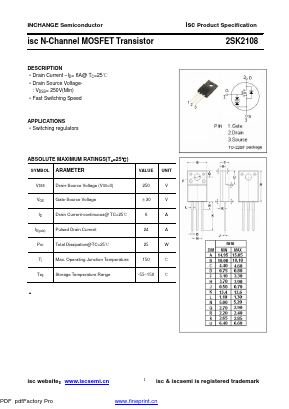 K2108 Datasheet PDF Inchange Semiconductor