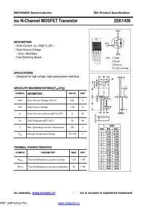2SK1439 Datasheet PDF Inchange Semiconductor