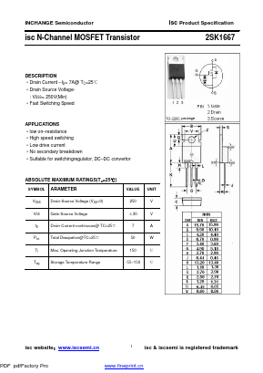 K1667 Datasheet PDF Inchange Semiconductor
