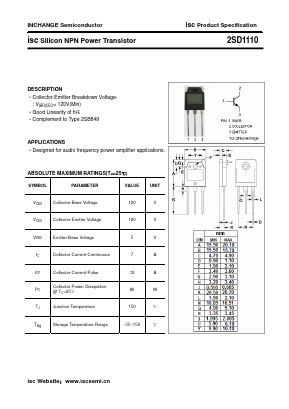 2SD1110 Datasheet PDF Inchange Semiconductor