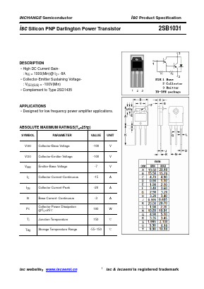 2SB1031 Datasheet PDF Inchange Semiconductor