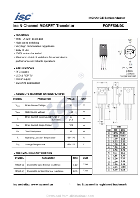 FQPF50N06 Datasheet PDF Inchange Semiconductor