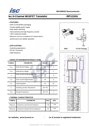 IRFU220N Datasheet PDF Inchange Semiconductor