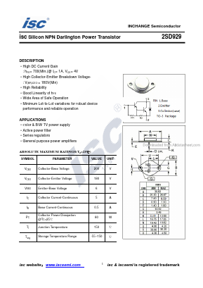 2SD929 Datasheet PDF Inchange Semiconductor