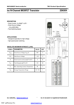 2SK954 Datasheet PDF Inchange Semiconductor