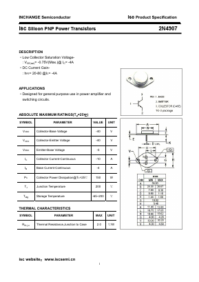 2N4907 Datasheet PDF Inchange Semiconductor