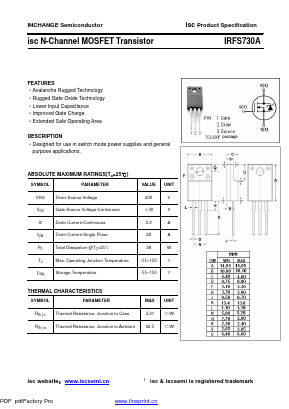 IRFS730A Datasheet PDF Inchange Semiconductor
