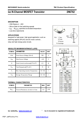 2N6762 Datasheet PDF Inchange Semiconductor