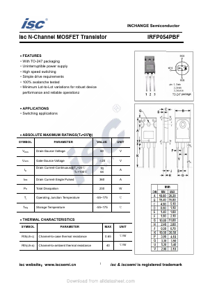 IRFP054PBF Datasheet PDF Inchange Semiconductor