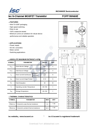 FCP190N60E Datasheet PDF Inchange Semiconductor