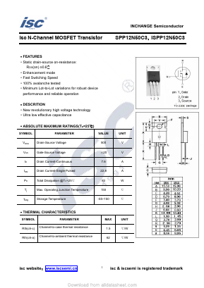 SPP12N50C3 Datasheet PDF Inchange Semiconductor