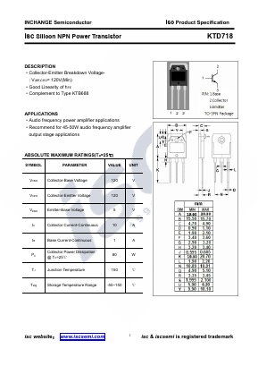 KTD718 Datasheet PDF Inchange Semiconductor