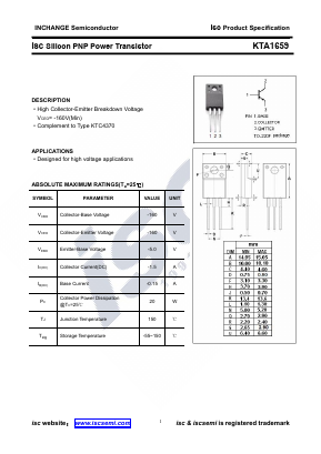 KTA1659 Datasheet PDF Inchange Semiconductor