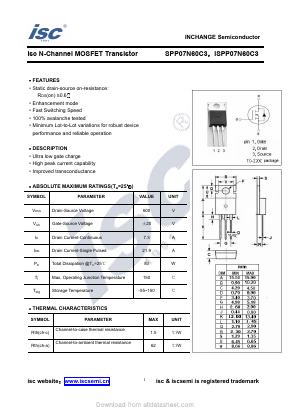 ISPP07N60C3 Datasheet PDF Inchange Semiconductor