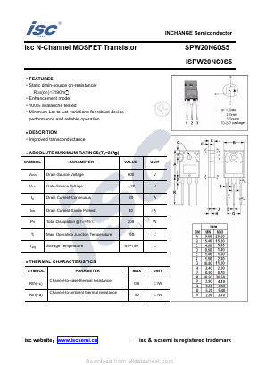 ISPW20N60S5 Datasheet PDF Inchange Semiconductor