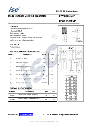 IPW60R075CP Datasheet PDF Inchange Semiconductor
