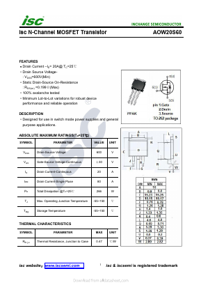 AOW20S60 Datasheet PDF Inchange Semiconductor