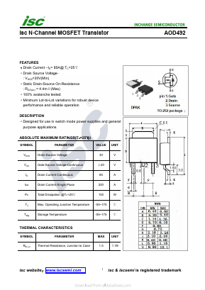 AOD492 Datasheet PDF Inchange Semiconductor