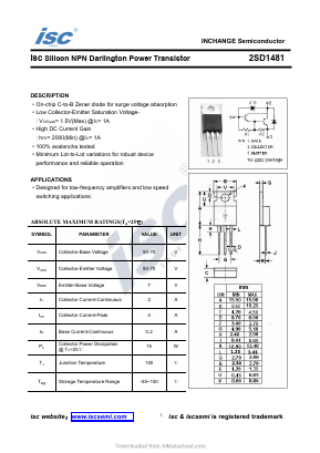 2SD1481 Datasheet PDF Inchange Semiconductor