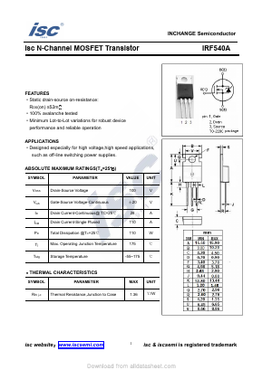 IRF540A Datasheet PDF Inchange Semiconductor