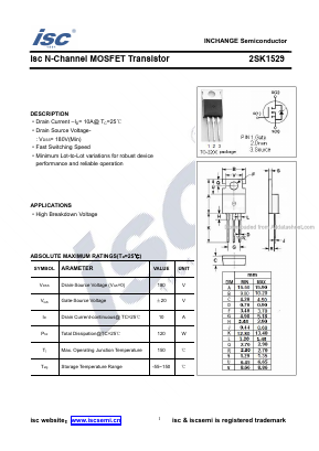 K1529 Datasheet PDF Inchange Semiconductor