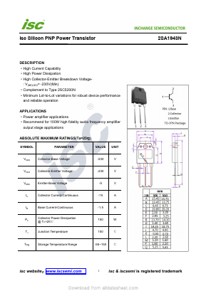 2SA1943N Datasheet PDF Inchange Semiconductor