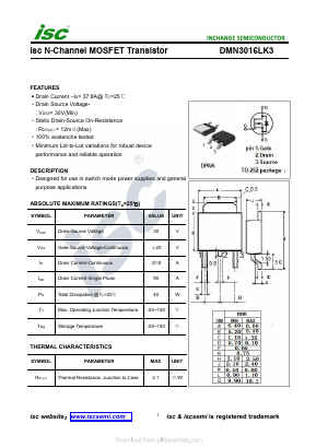 DMN3016LK3 Datasheet PDF Inchange Semiconductor