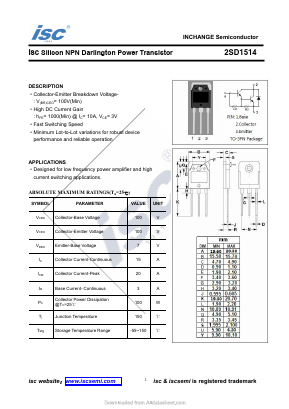 D1514 Datasheet PDF Inchange Semiconductor