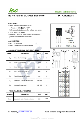 IXTH200N075T Datasheet PDF Inchange Semiconductor