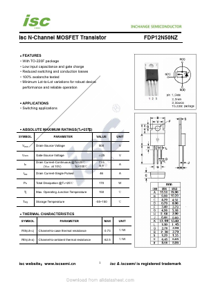 FDP12N50NZ Datasheet PDF Inchange Semiconductor