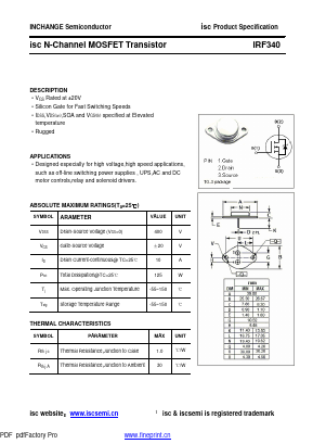 IRF340 Datasheet PDF Inchange Semiconductor