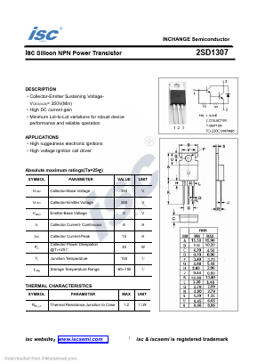 2SD1307 Datasheet PDF Inchange Semiconductor